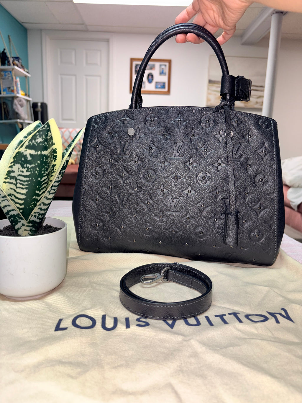 Authentic Louis Vuitton Monogram Empreinte Montaigne MM Black Leather Satchel | Preloved Luxury Designer Handbag