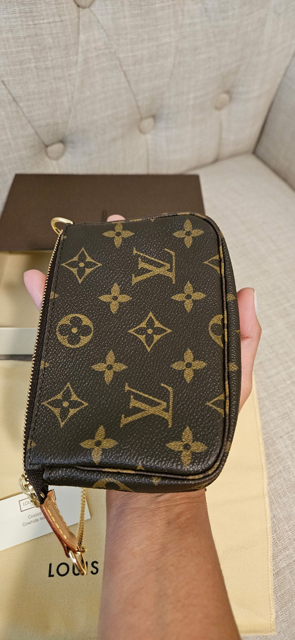 Louis Vuitton Mini Pochette Accessoires Monogram Canvas Gold Chain Pouch