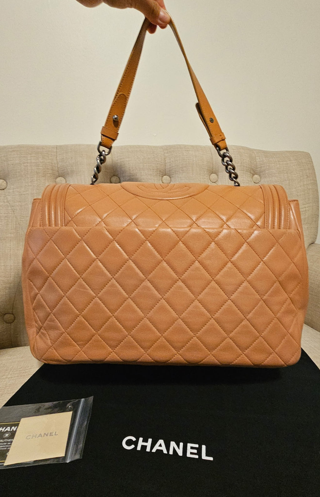 Authentic Chanel Boy Bag Beige Quilted Leather | Preloved Luxury Designer Handbag