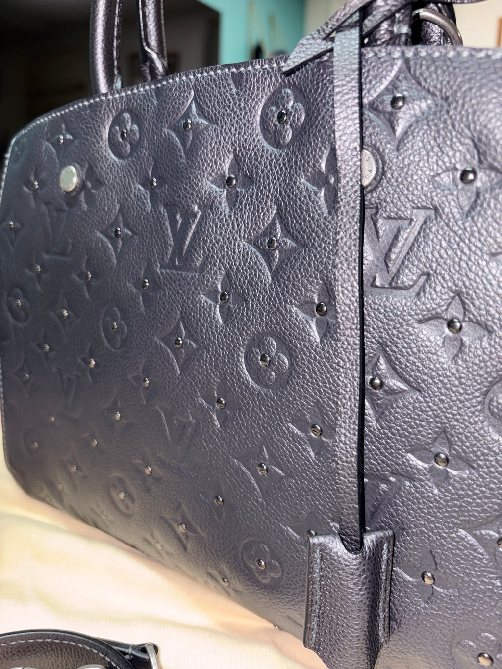Authentic Louis Vuitton Monogram Empreinte Montaigne MM Black Leather Satchel | Preloved Luxury Designer Handbag