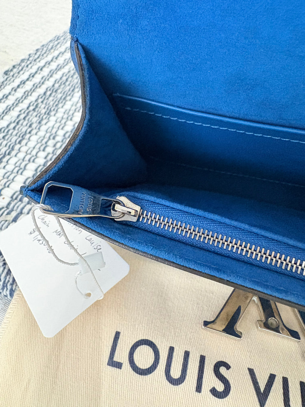 Louise Vuitton Blue Leather Small Bag with Metal Strap