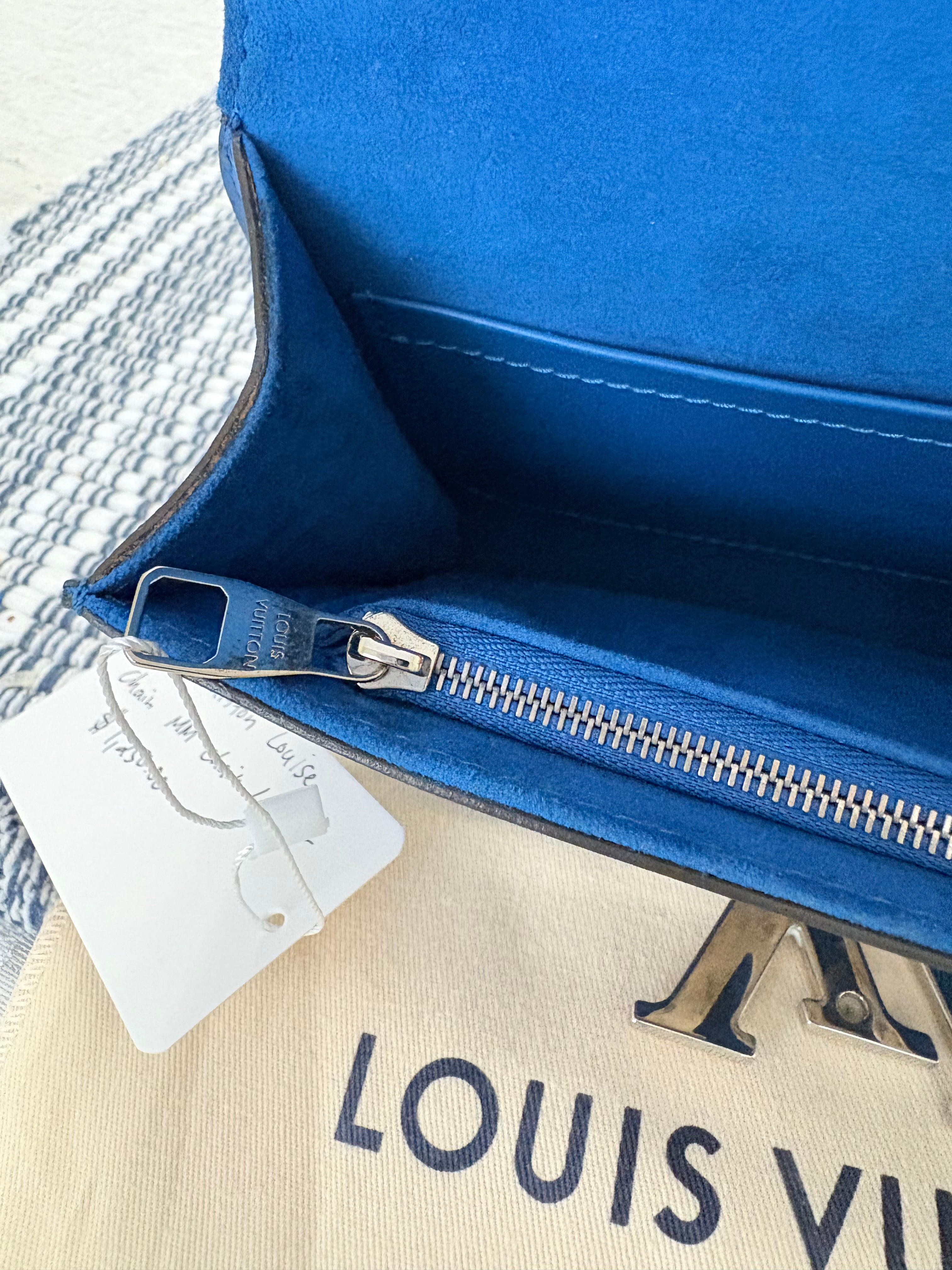 Louise Vuitton Blue Leather Small Bag with Metal Strap
