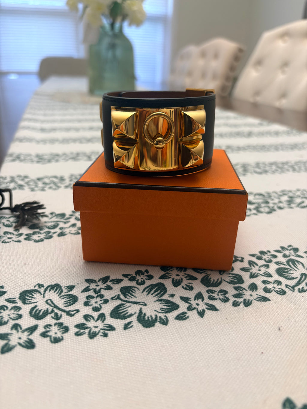 Authentic Hermès Collier de Chien (CDC) Bracelet Black Leather Gold Hardware | Pre-Loved Hermès Jewelry