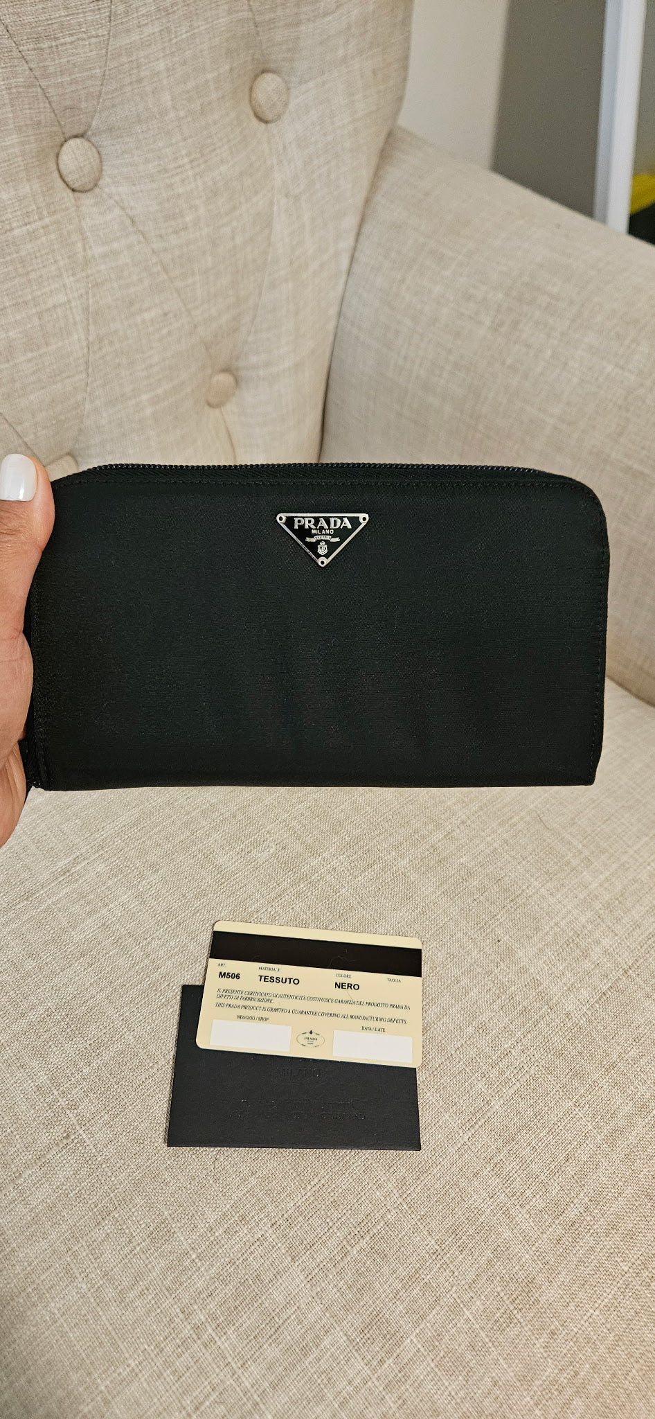 Prada Tessuto Nero Zip Around Wallet Black Nylon Continental Wallet