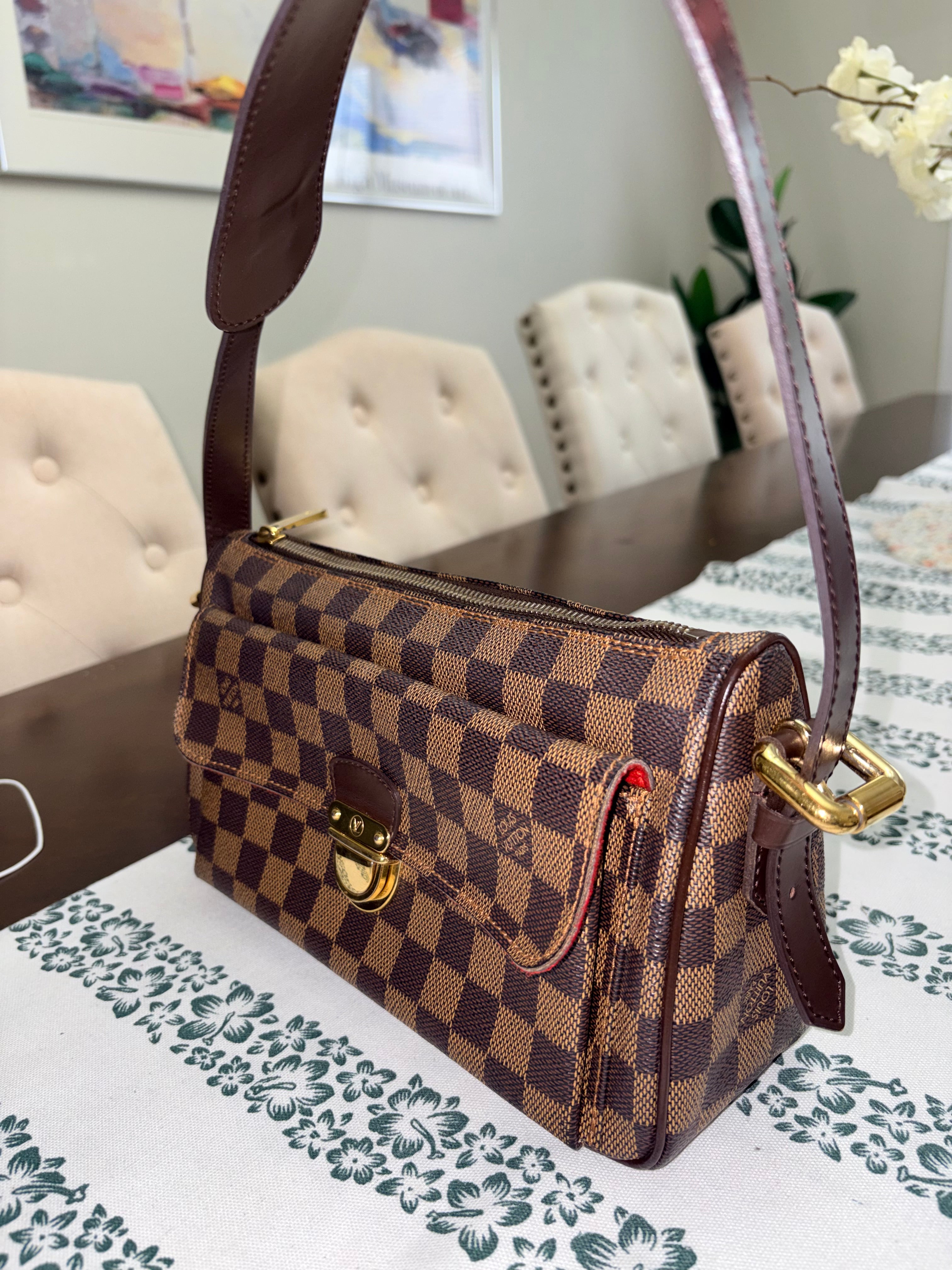 Authentic Louis Vuitton Ravello PM Damier Ebene Shoulder Bag | Classic Brown Checkered Canvas Handbag