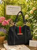 Authentic Gucci GG Canvas Web Stripe Tote Bag Black | Preloved Gucci Handbag