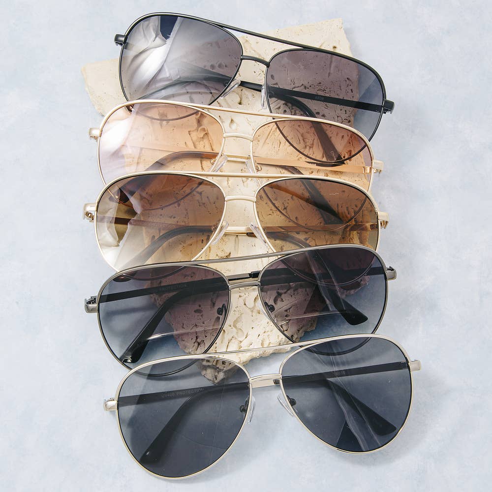 Metal Frame Aviator Gradient Lens Sunglasses: ASSORTED